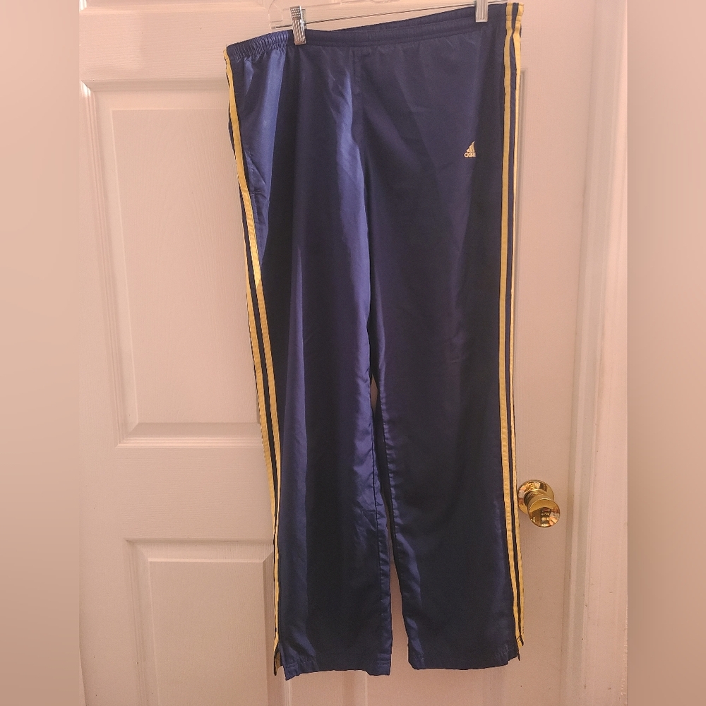 Adidas Blue Track Pants with Yellow Stripes